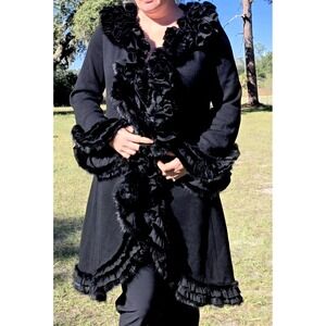 Dino Gaspari Black Wool Silk Lined Rabbit Fur Trimmed Cardigan Sweater Luxury 10